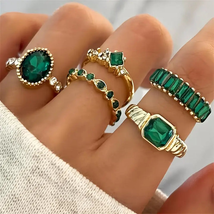 Conjunto de Anillos de Oro Esmeralda Exquisito Zarina