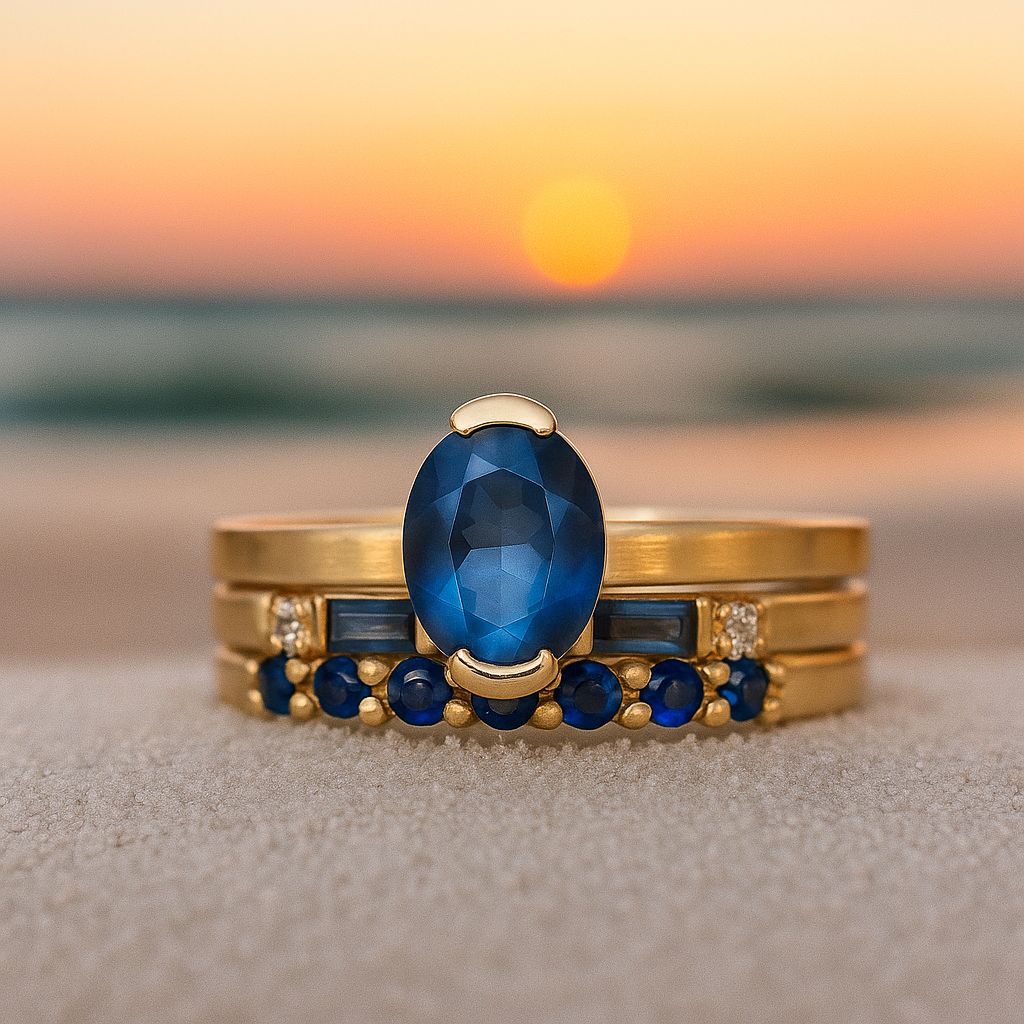 Azure Wave – Anillo artesanal con una gema azul y baño de oro