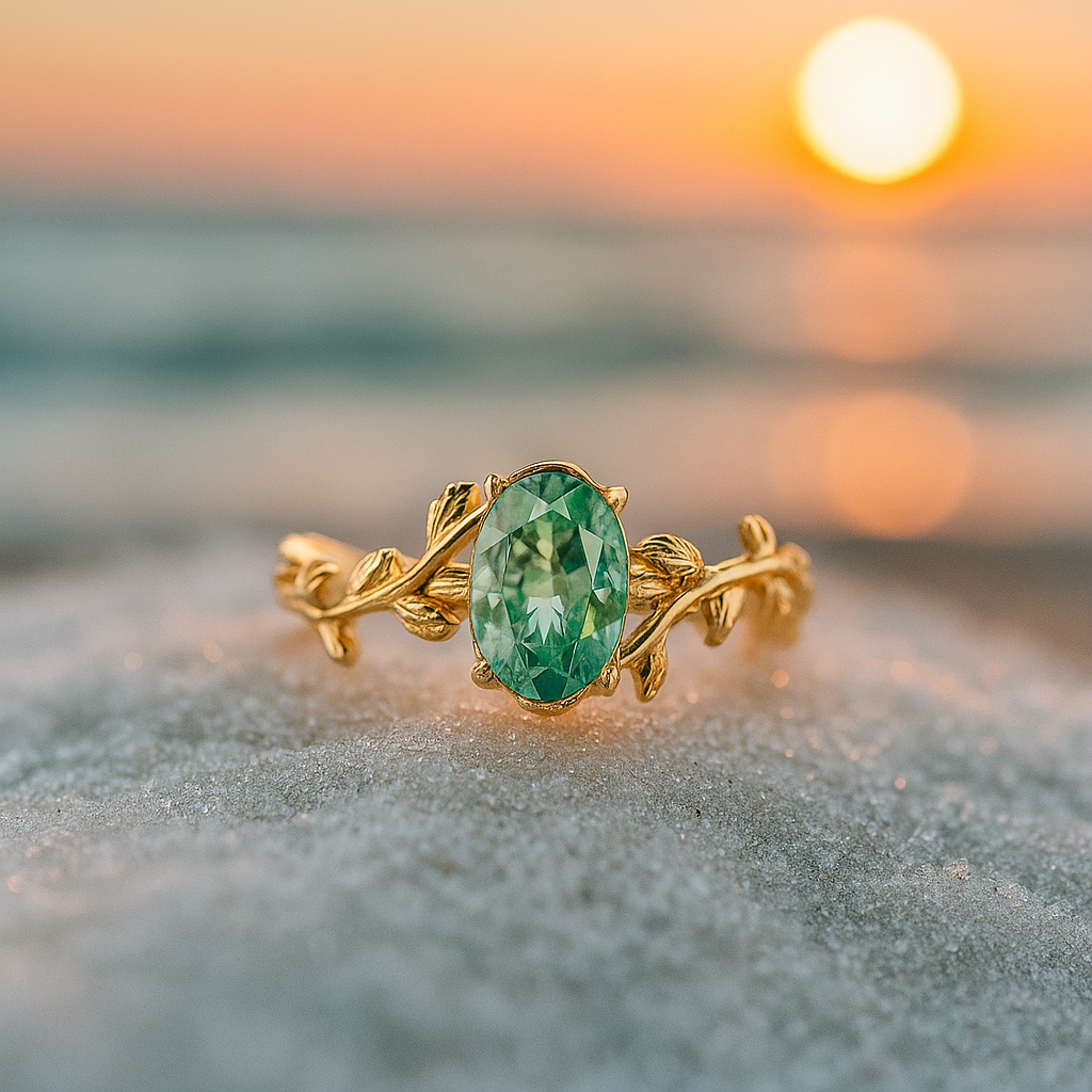Brisa de Zafiro – Anillo dorado con ágata azul y motivo floral