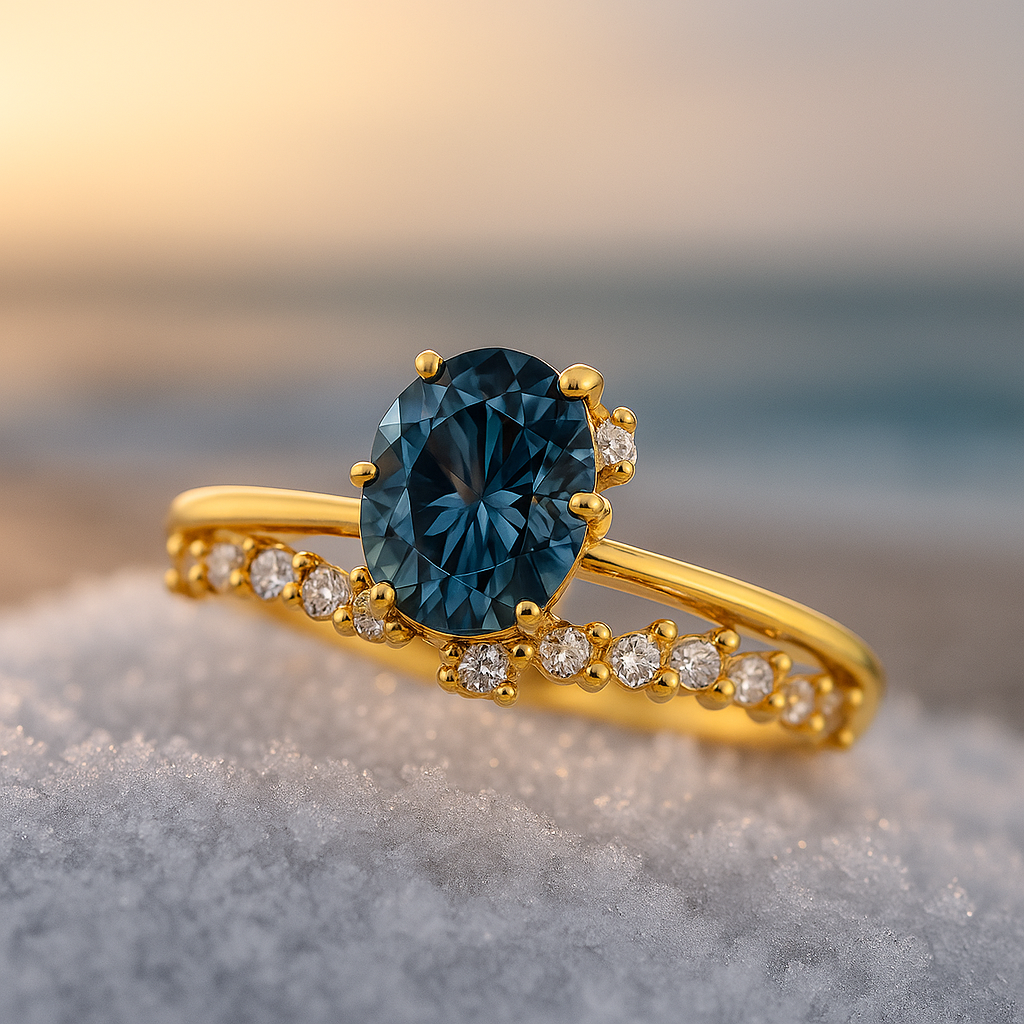 Stella di Mare – Anillo elegante con gema azul y circonitas