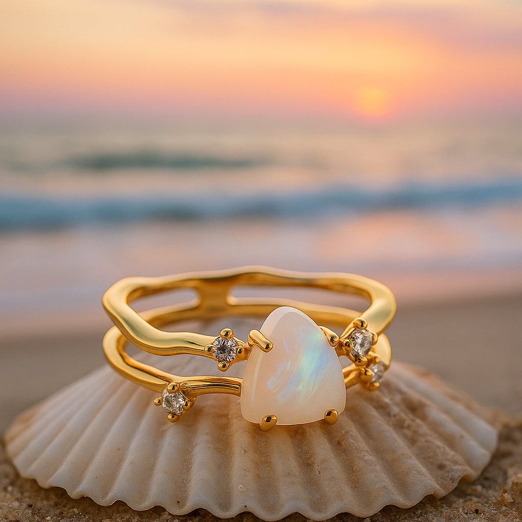 Celestial | Anillo dorado con una piedra de luna y plata esterlina 925