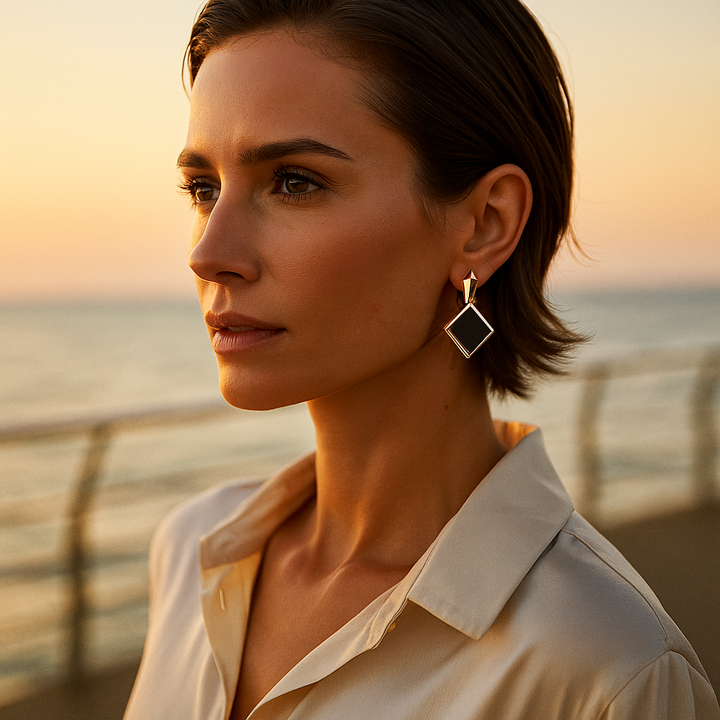 Vegano | Pendientes con gemas de obsidiana rectangular