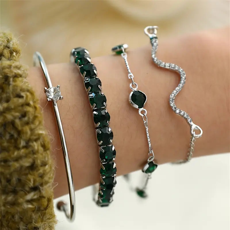 Conjunto de Pulseras de Piedras Verdes