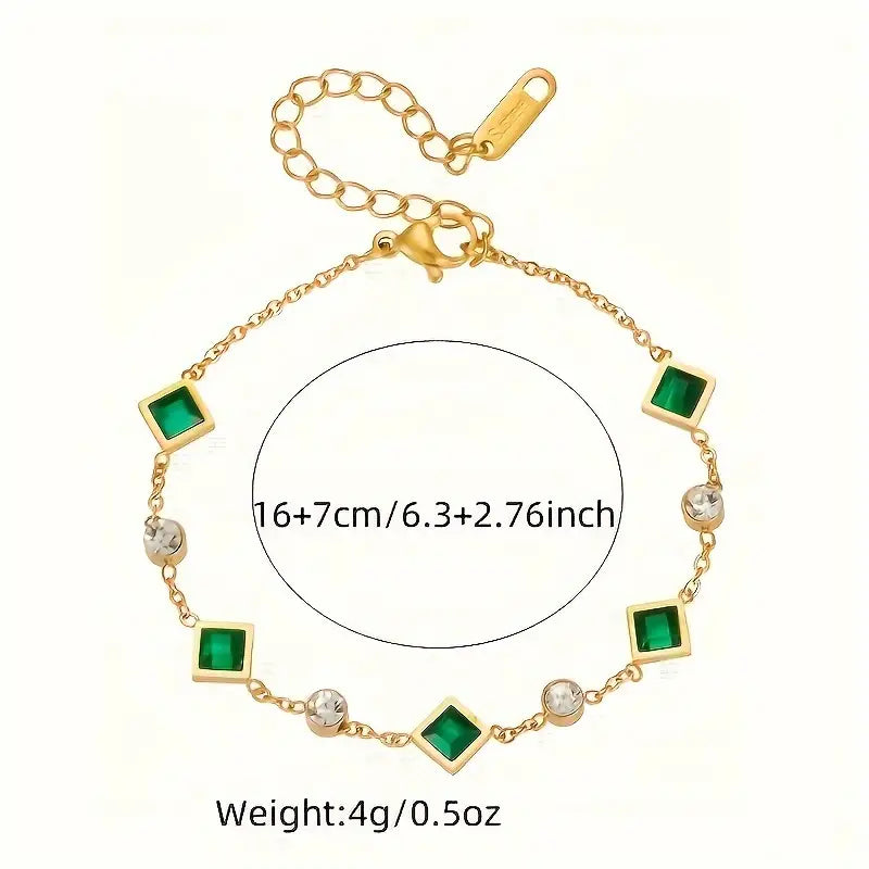 Pulsera de Zirconia Verde Cuadrada