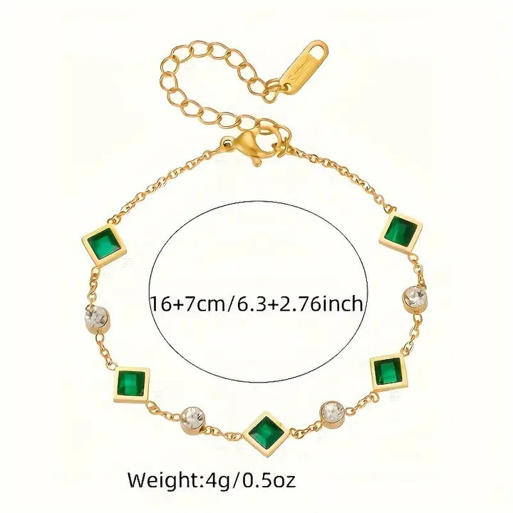Pulsera de Zirconia Verde Cuadrada