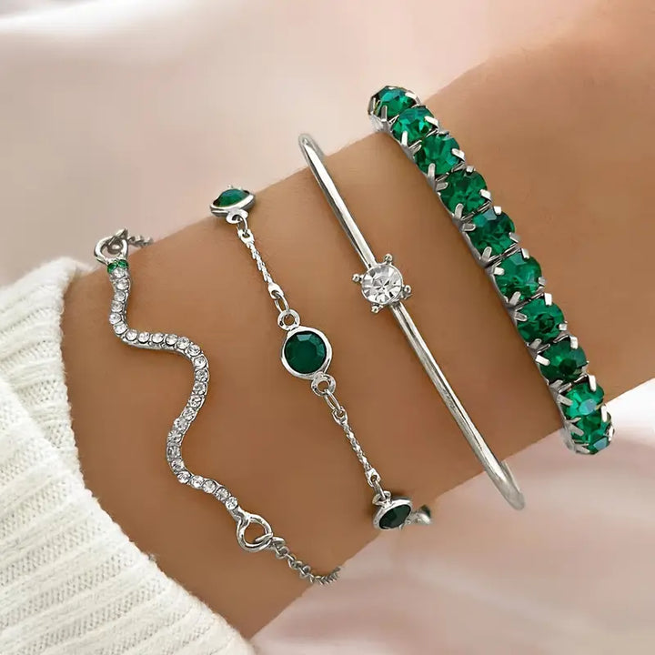 Conjunto de Pulseras de Piedras Verdes