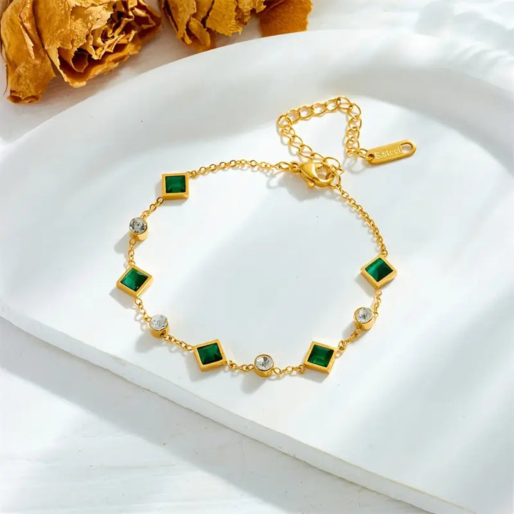 Pulsera de Zirconia Verde Cuadrada