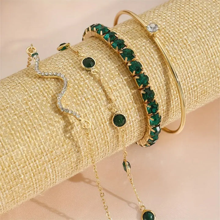 Conjunto de Pulseras de Piedras Verdes