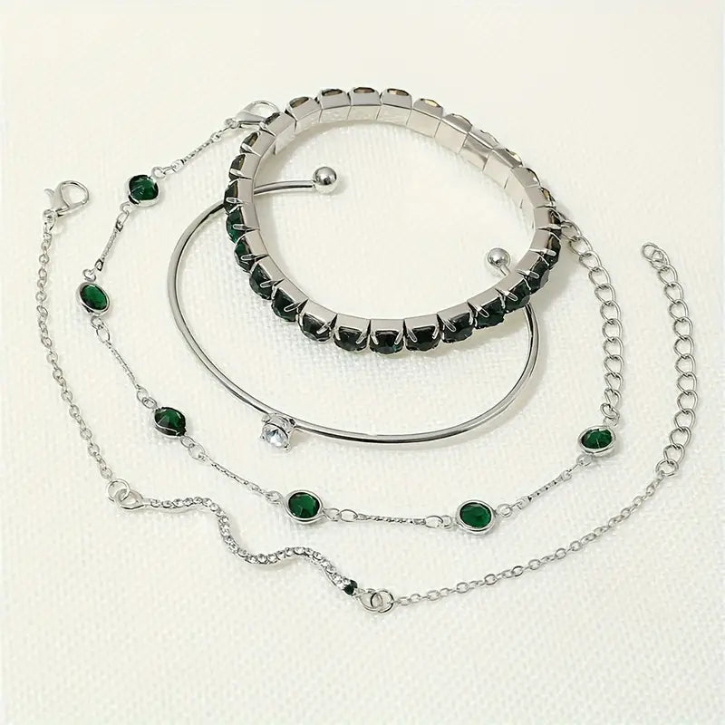 Conjunto de Pulseras de Piedras Verdes