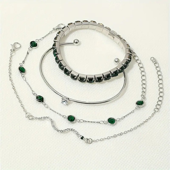 Conjunto de Pulseras de Piedras Verdes