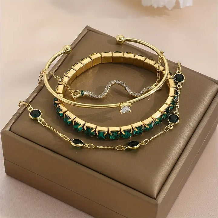 Conjunto de Pulseras de Piedras Verdes