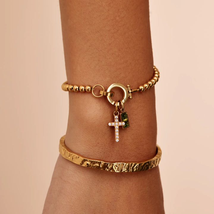 Pulsera de Charms con Cruz de Piedra de Nacimiento