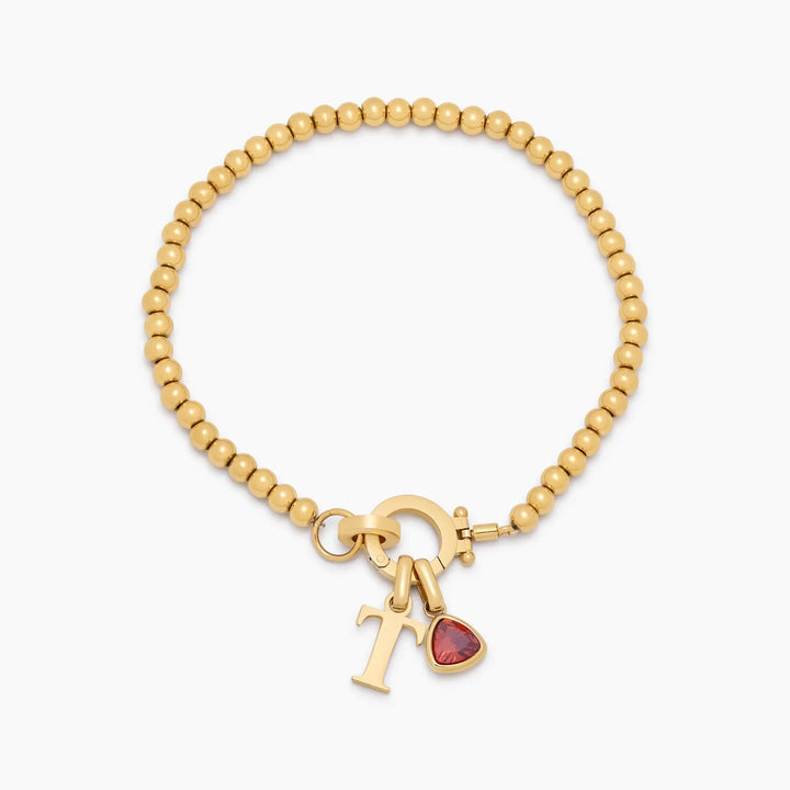 Pulsera de Charm con Inicial y Piedra de Nacimiento
