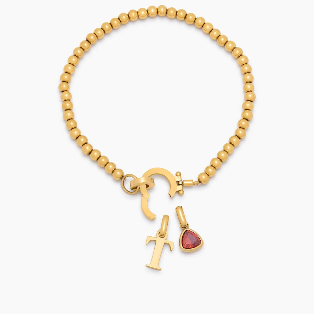 Pulsera de Charm con Inicial y Piedra de Nacimiento