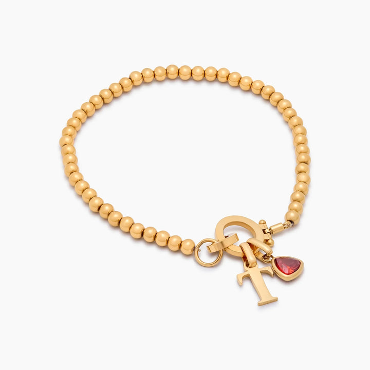 Pulsera de Charm con Inicial y Piedra de Nacimiento