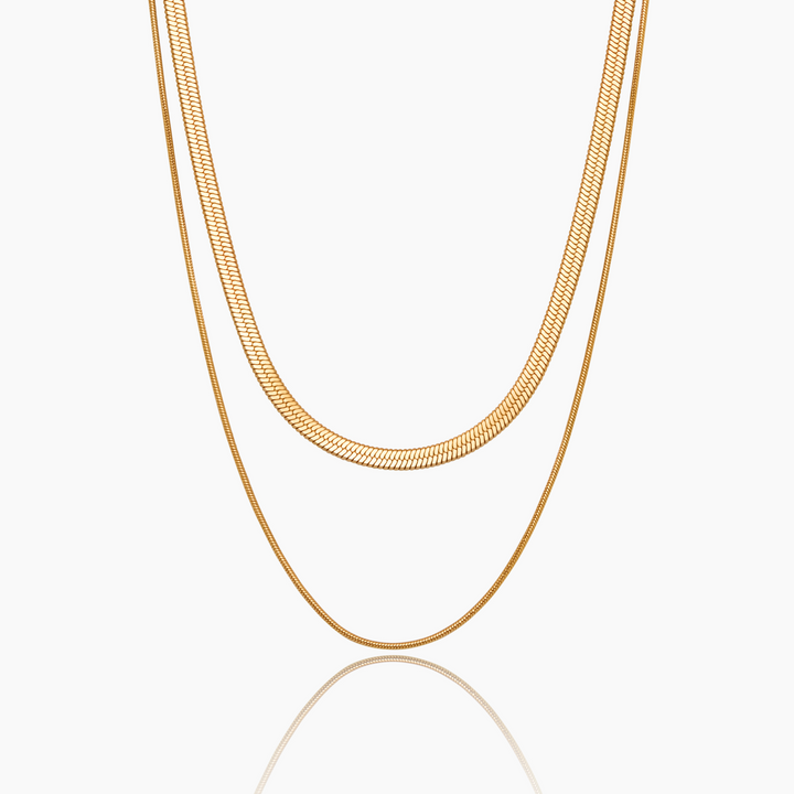 Collar de Cadenas Dobles de Serpiente en Capas