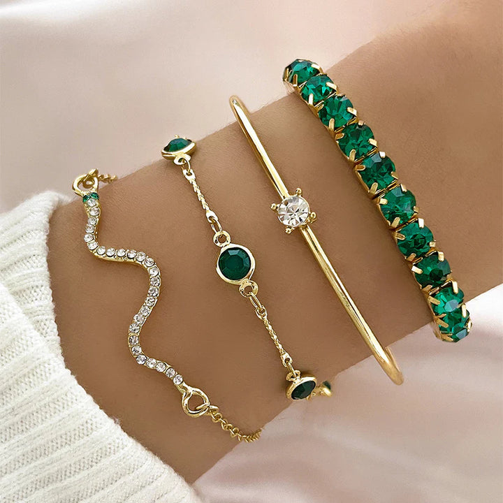 Conjunto de Pulseras de Piedras Verdes