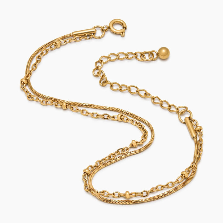 Pulsera Capas de Cadenas de Perlas y Serpiente