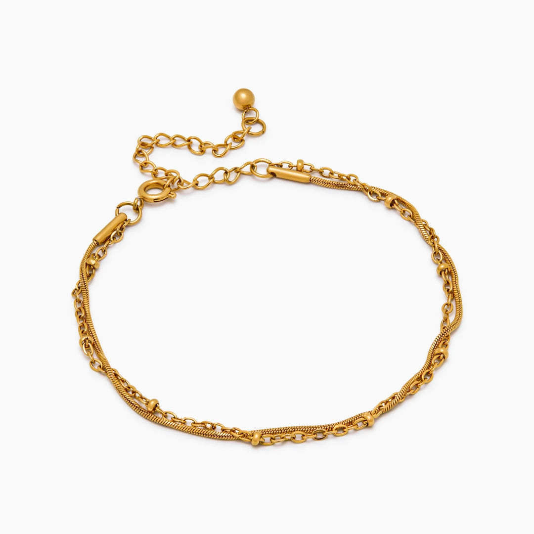 Pulsera Capas de Cadenas de Perlas y Serpiente