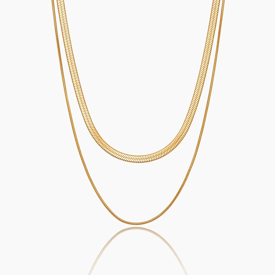 Collar de Cadenas Dobles de Serpiente en Capas