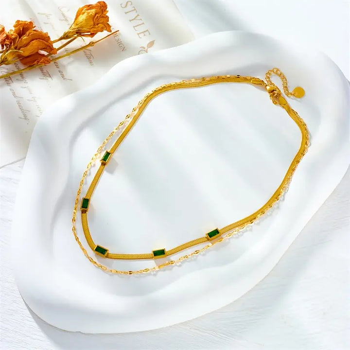 Collar Retro de Oro de Doble Capa Sorella Gem