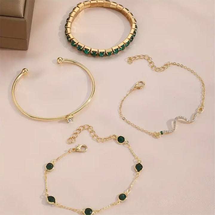 Conjunto de Pulseras de Piedras Verdes