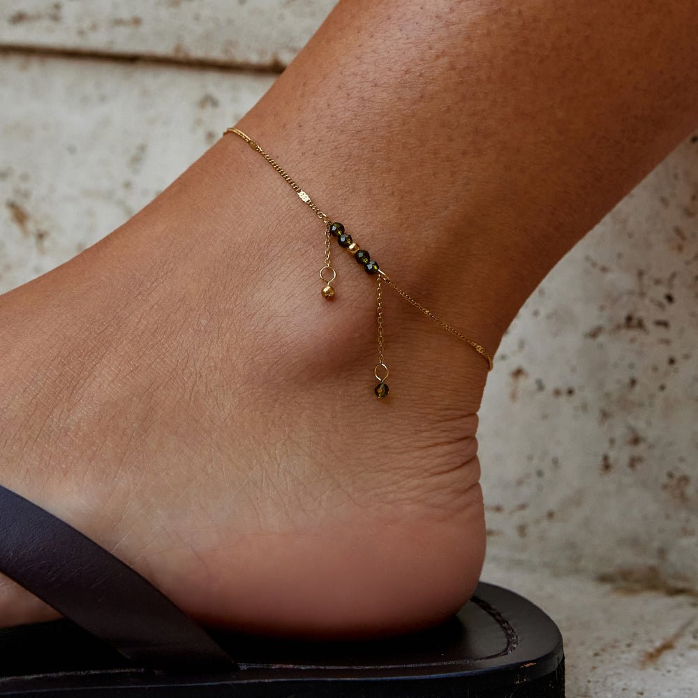 Tobillera de Borlas con Cuentas Verdes de Arizona