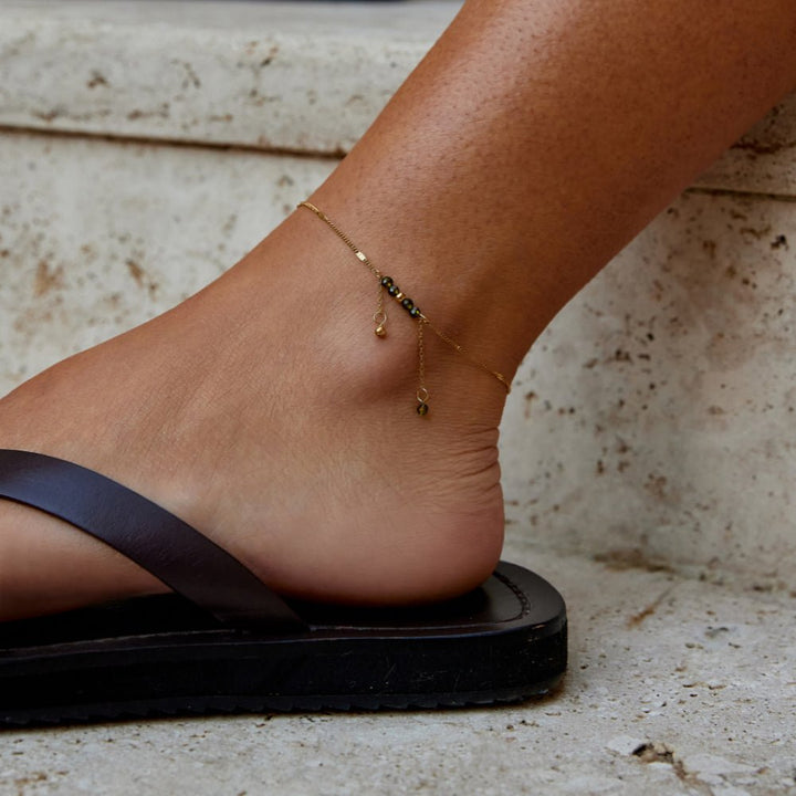 Tobillera de Borlas con Cuentas Verdes de Arizona