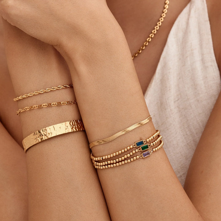 Pulsera de Piedra de Nacimiento con Perlas Doradas