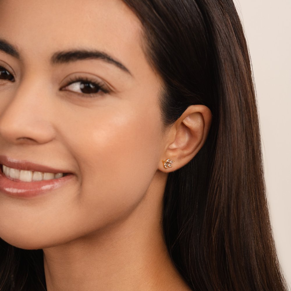 Pendientes de Stud con Hoja de Cristal