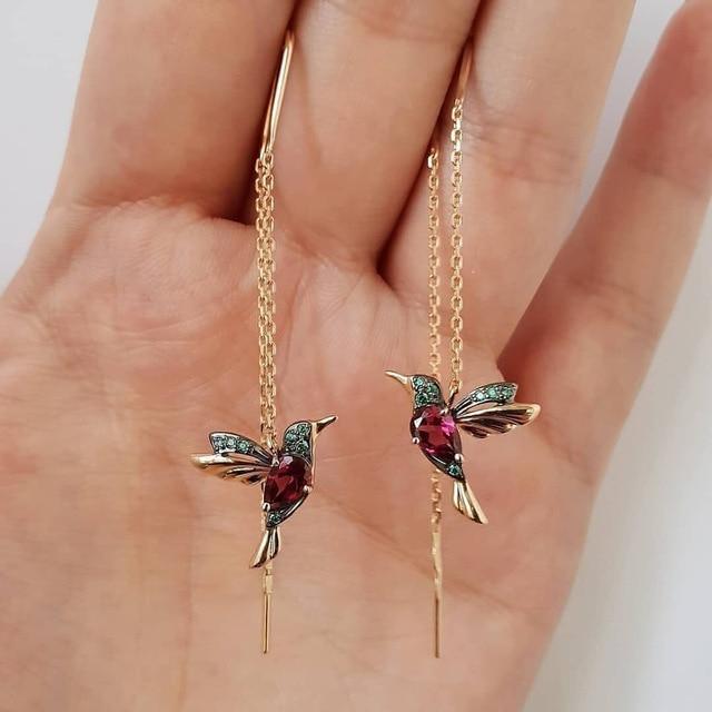 Lyra | Pendientes con esmalte de colibrí y zirconia