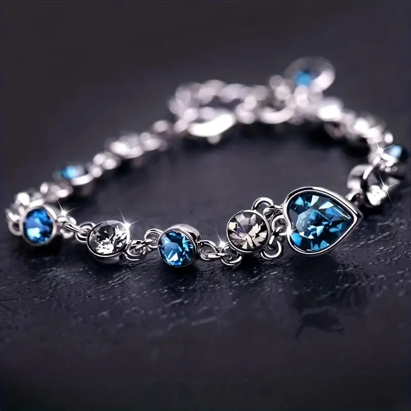 Pulsera Brillante Corazón del Océano | Oro Blanco