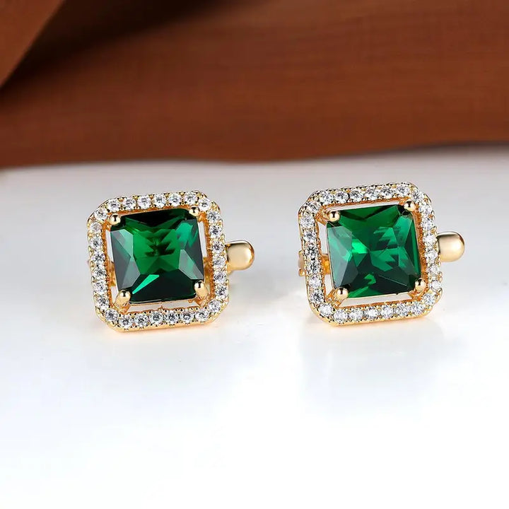 Pendientes de Oro con Circonitas Verdes Cuadradas