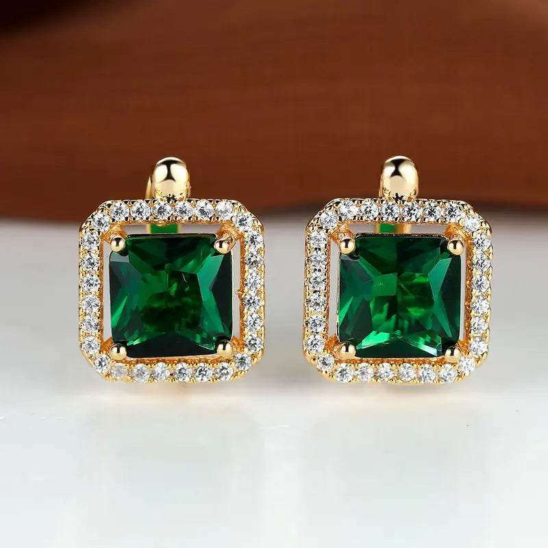 Pendientes de Oro con Circonitas Verdes Cuadradas