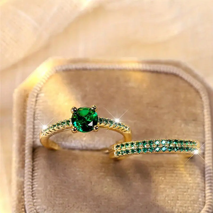 Conjunto de Anillos Dúo Serena Esmeralda en Oro