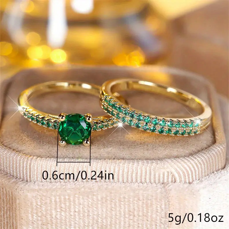 Conjunto de Anillos Dúo Serena Esmeralda en Oro