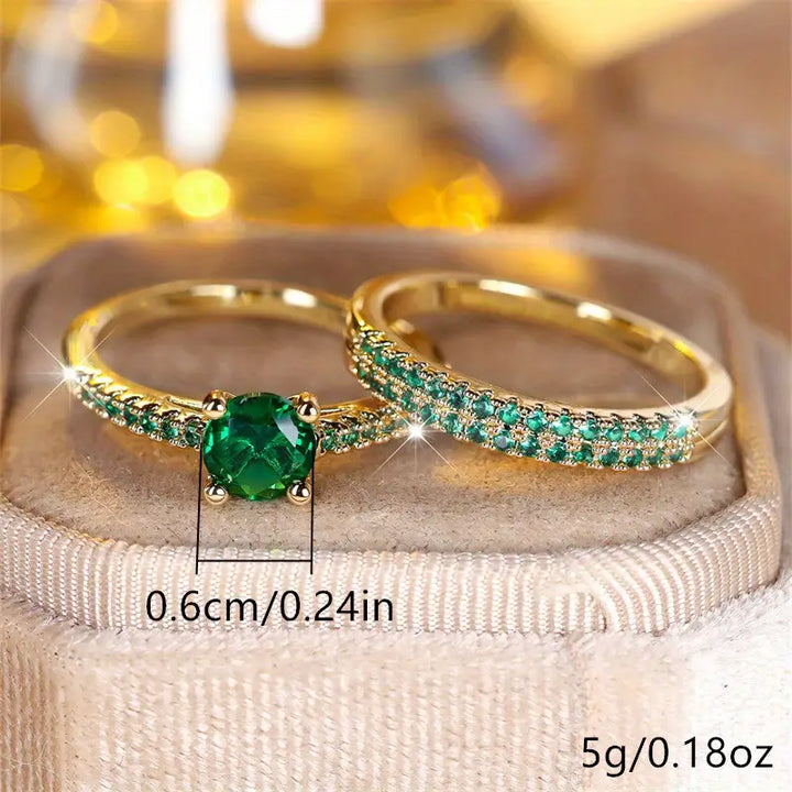 Conjunto de Anillos Dúo Serena Esmeralda en Oro