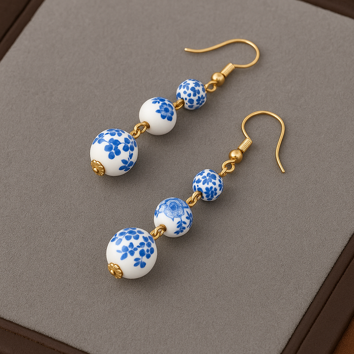 Lyra | Pendientes Colgantes en Azul y Marfil