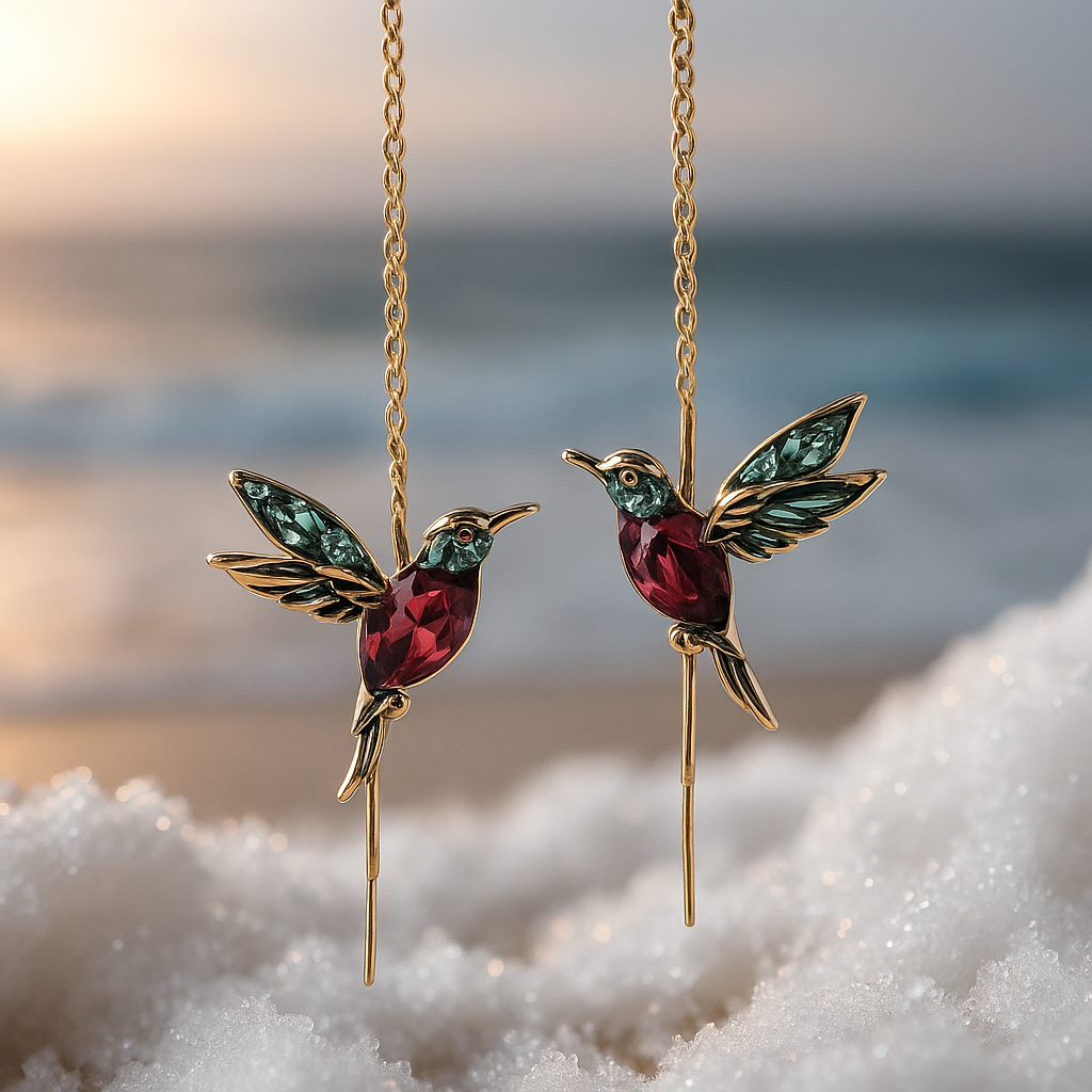 Lyra | Pendientes con esmalte de colibrí y zirconia
