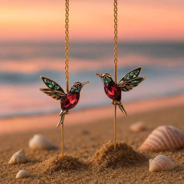 Lyra | Pendientes con esmalte de colibrí y zirconia