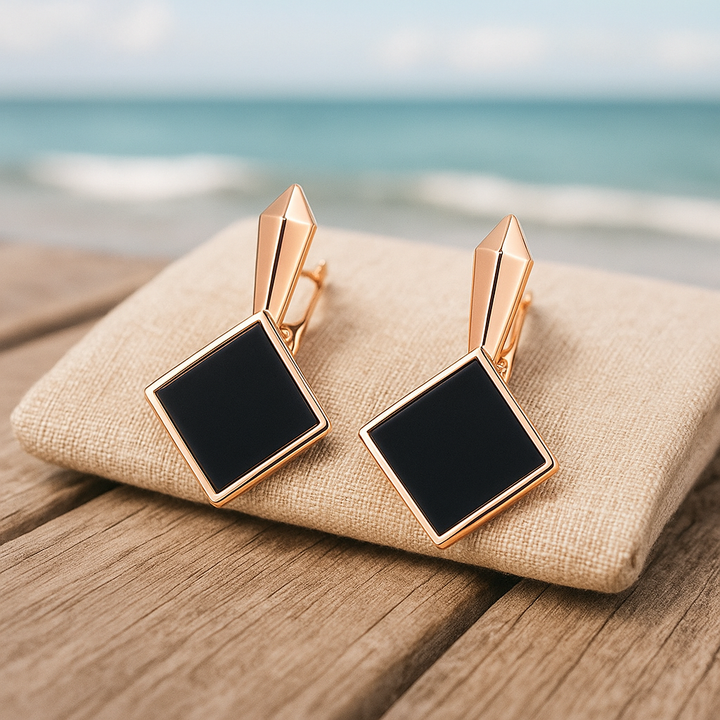 Vegano | Pendientes con gemas de obsidiana rectangular