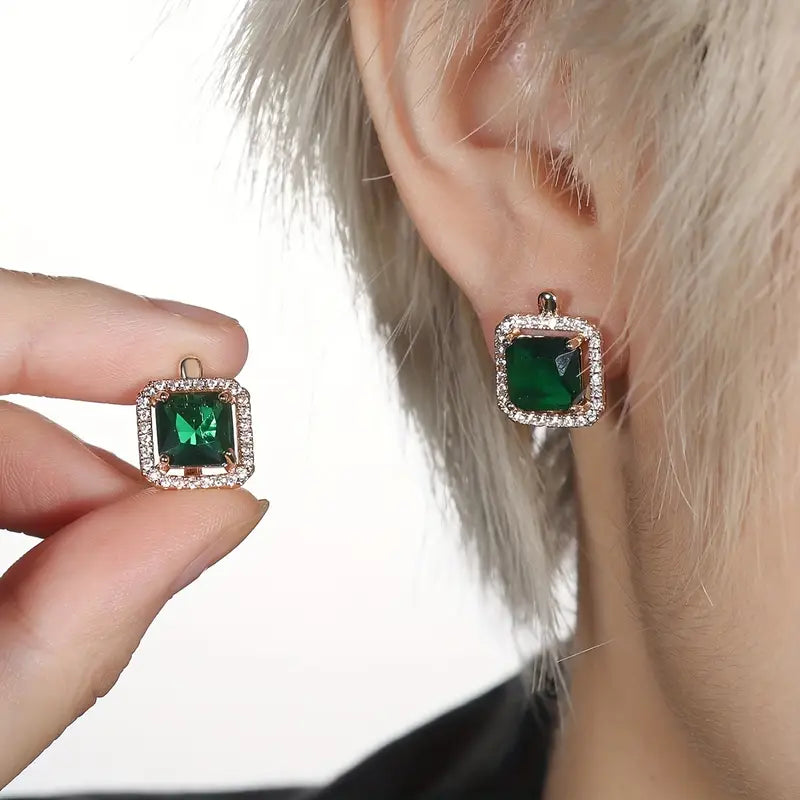 Pendientes de Oro con Circonitas Verdes Cuadradas