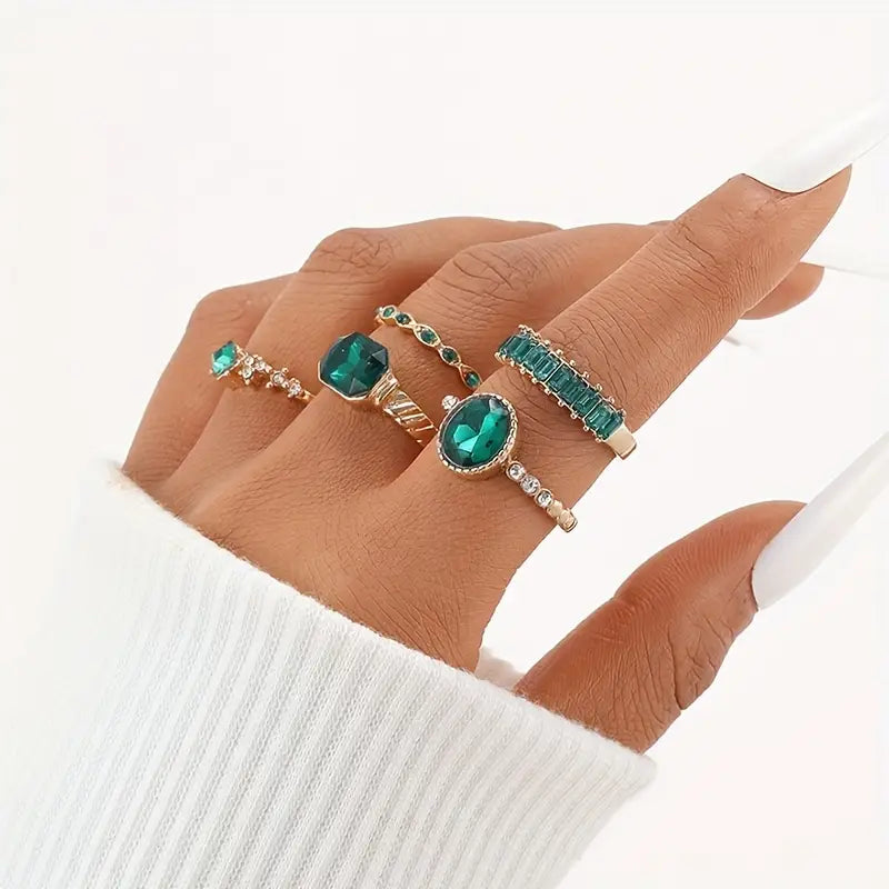Conjunto de Anillos de Oro Esmeralda Exquisito Zarina