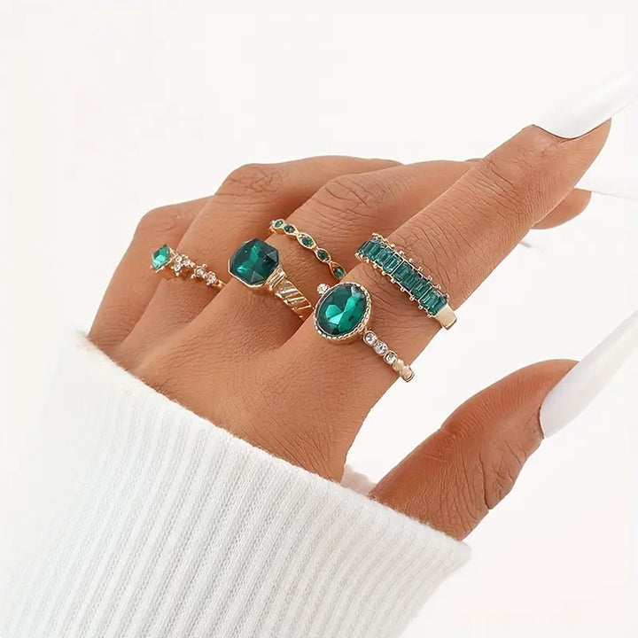 Conjunto de Anillos de Oro Esmeralda Exquisito Zarina