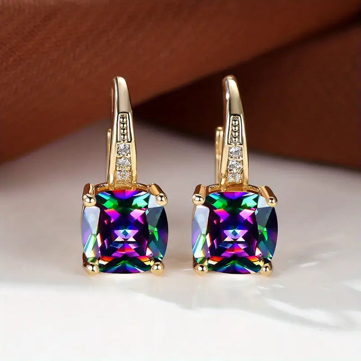 Pendientes de Aro de Piedra Zafiro Místico en Oro