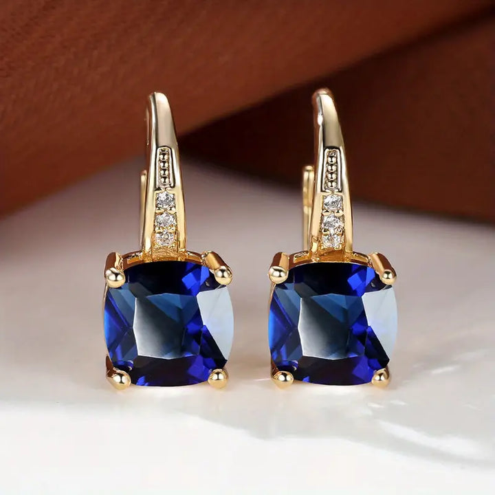 Pendientes de Aro de Piedra Zafiro Místico en Oro