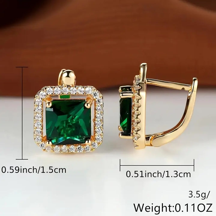 Pendientes de Oro con Circonitas Verdes Cuadradas