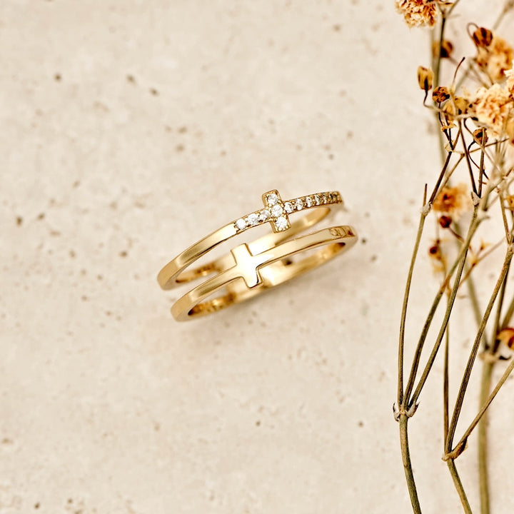 Anillo Doble Cruz - Oro