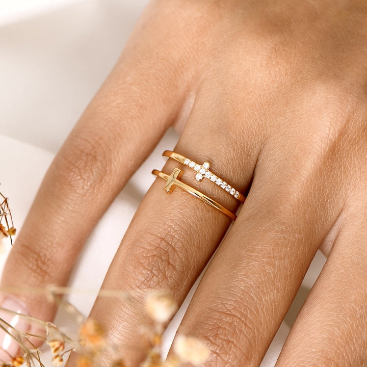Anillo Doble Cruz - Oro