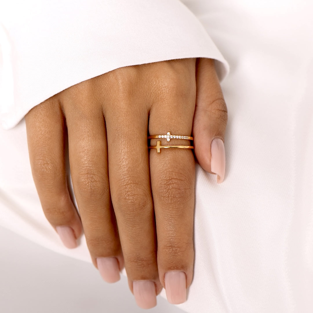 Anillo Doble Cruz - Oro